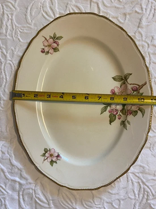 Vintage Royal Swan Blossomtime Cream Floral Porcelain Platter 24kt Gold Trim - Picture 6 of 6